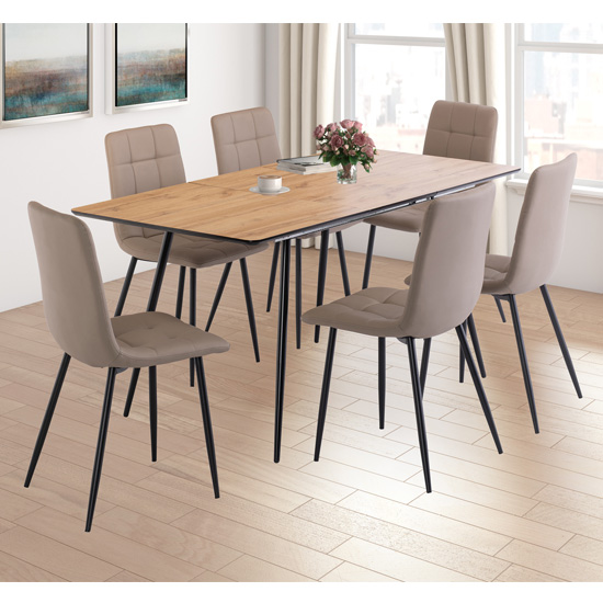 Virgo Extending Oak Dining Set With 6 Taupe Leather Chairs | Furniture ...