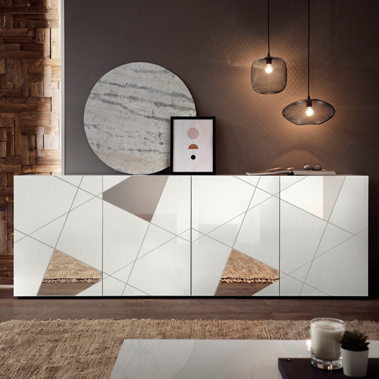 Product photograph of Viro High Gloss 4 Doors Sideboard In White from Furniture in Fashion