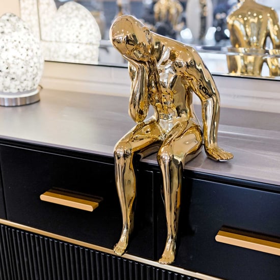 Product photograph of Visalia Ceramic Thinking Man Sculpture In Gold from Furniture in Fashion