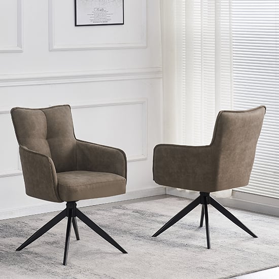 visalia taupe suede fabric dining chairs in pair