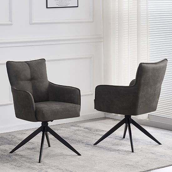 visalia vintage grey suede fabric dining chairs in pair