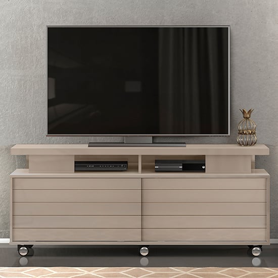 Product photograph of Vistoc Wooden 2 Sliding Doors Tv Stand On Castors In Grey from Furniture in Fashion