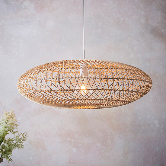Photo of Vista large oval rattan ceiling pendant light in natural