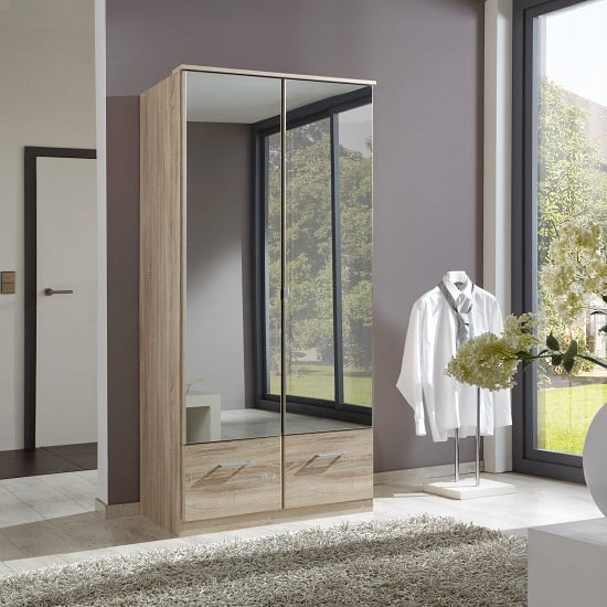 Read more about Vista mirrored wardrobe in oak effect with 2 doors and 2 drawers