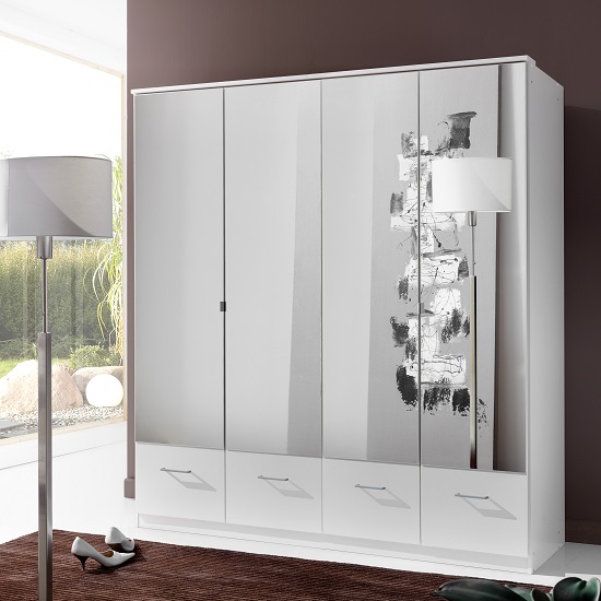 Read more about Vista mirrored wardrobe large in white with 4 doors 4 drawers