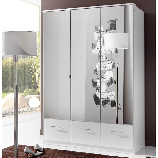 Read more about Vista mirrored wardrobe in white with 3 doors and 3 drawers