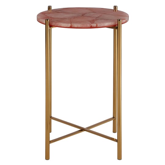 Product photograph of Sauna Round Quartz Side Table With Gold Steel Frame In Pink from Furniture in Fashion