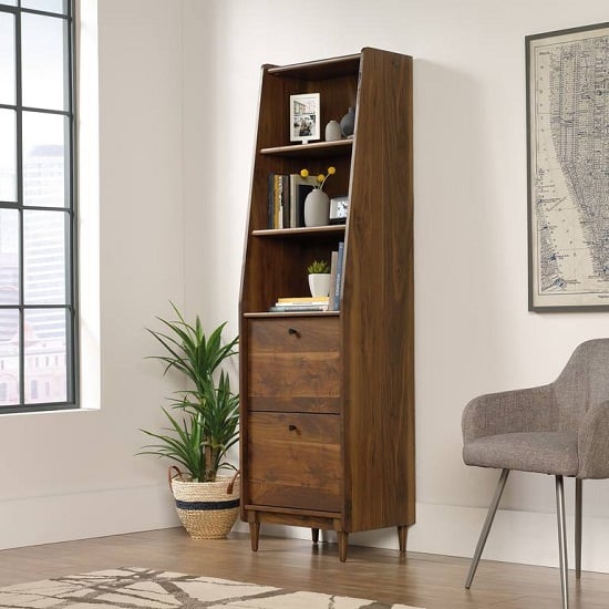 Product photograph of Vittoria Wooden Narrow Bookcase In Walnut And Black from Furniture in Fashion