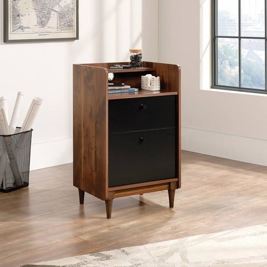 Product photograph of Vittoria Storage Stand In Walnut And Black With 2 Drawers from Furniture in Fashion