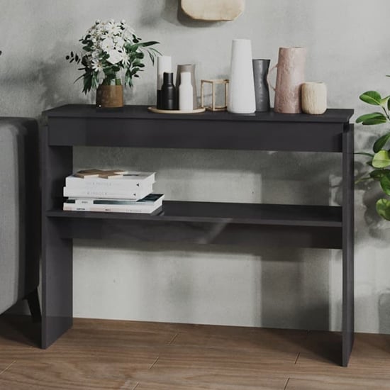 Read more about Vivica high gloss console table with undershelf in grey