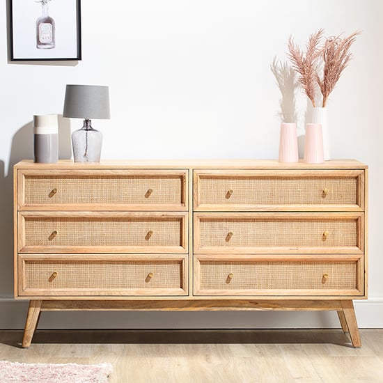 Read more about Vlore wide wooden chest of 6 drawers in natural
