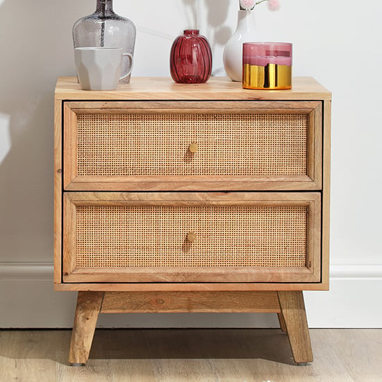 Product photograph of Vlore Wooden Bedside Cabinet With 2 Drawers In Natural from Furniture in Fashion