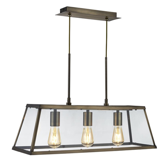 Photo of Voyager 3 lights clear glass bar pendant light in antique brass