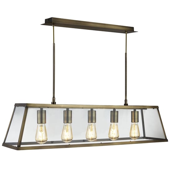 Photo of Voyager 5 lights clear glass bar pendant light in antique brass