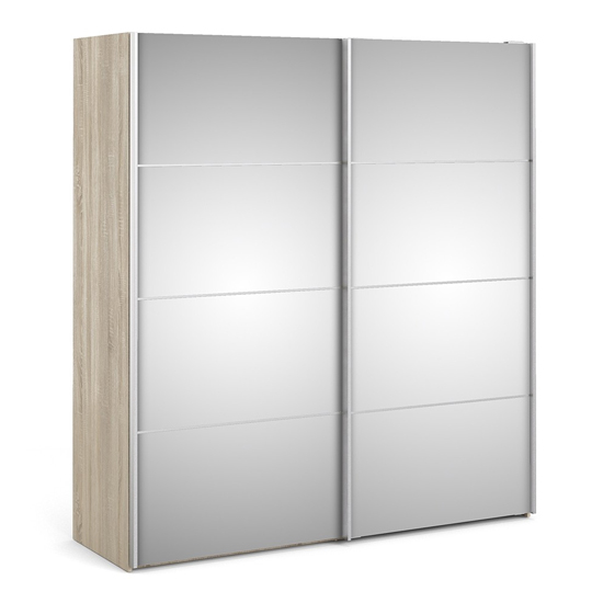 Read more about Vrok mirrored sliding doors wardrobe in oak with 2 shelves