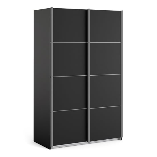 Read more about Vrok wooden sliding doors wardrobe in matt black with 2 shelves