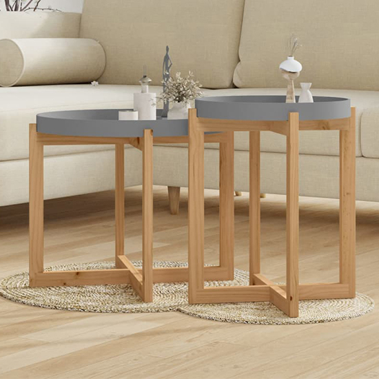Read more about Wabana set of 2 wooden coffee table in grey and natural