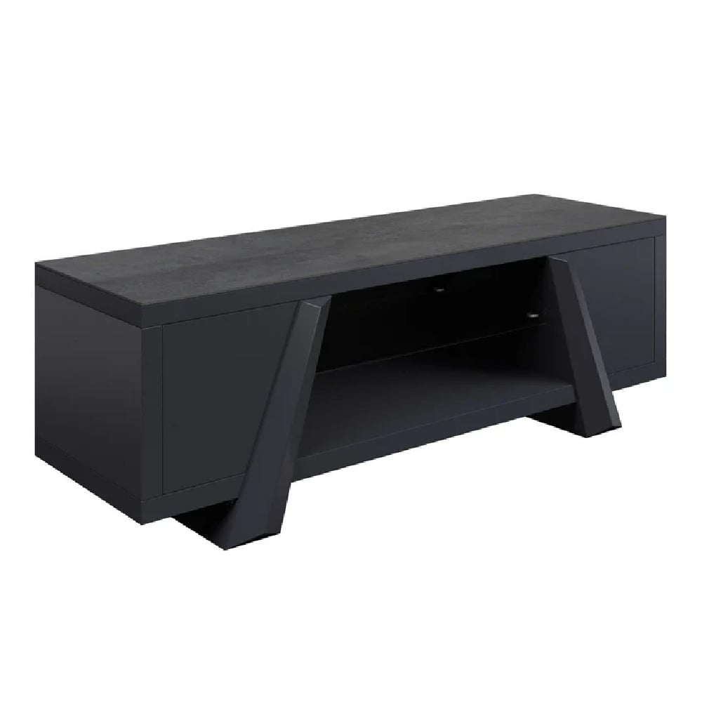 wailuku wooden tv stand with 2 doors in slate grey ceramic top