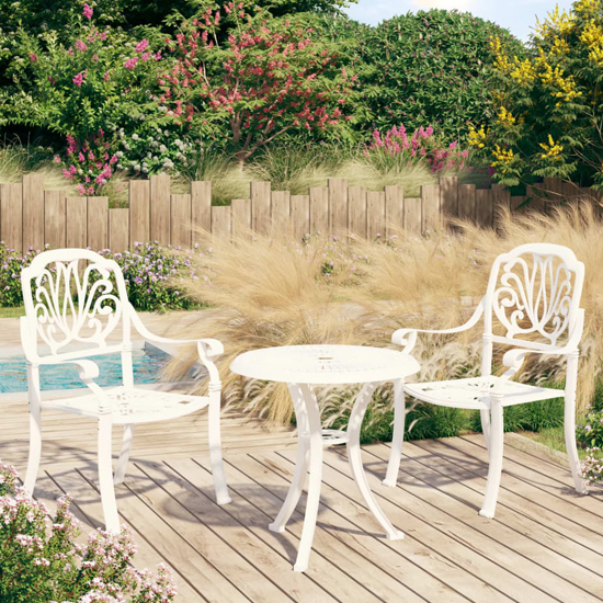 Product photograph of Waldorf Cast Aluminium 3 Piece Bistro Set In White from Furniture in Fashion