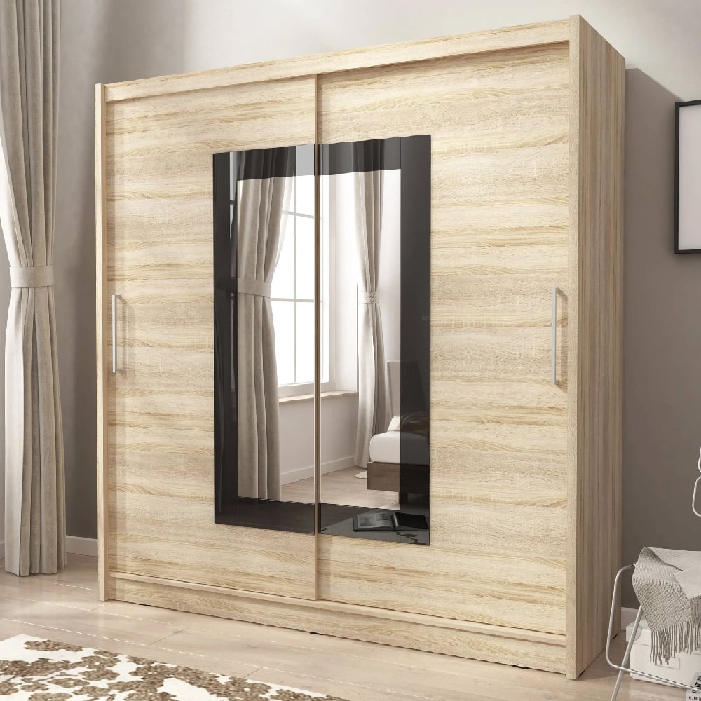 waldorf ii mirrored 180cm wardrobe 2 sliding doors in sonoma oak