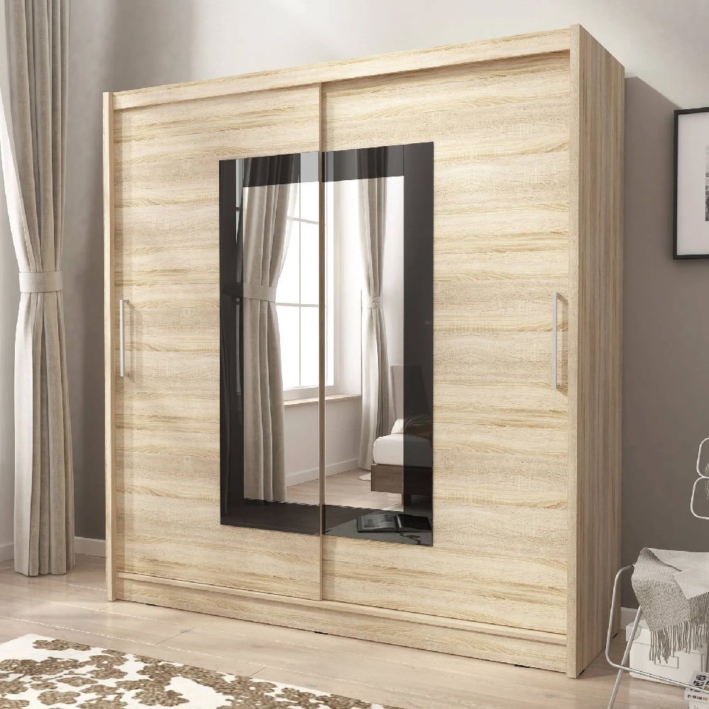 waldorf ii mirrored 200cm wardrobe 2 sliding doors in sonoma oak