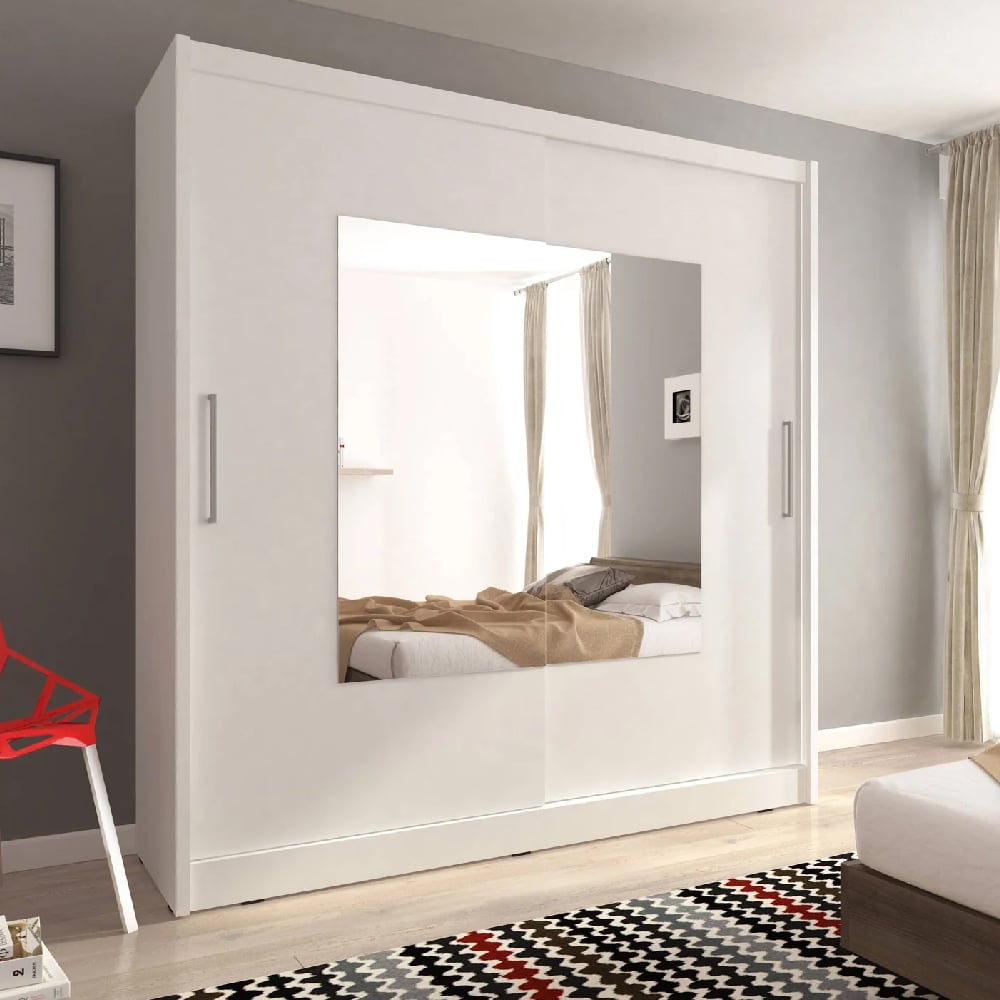 waldorf ix mirrored 200cm wardrobe 2 sliding doors in matt white