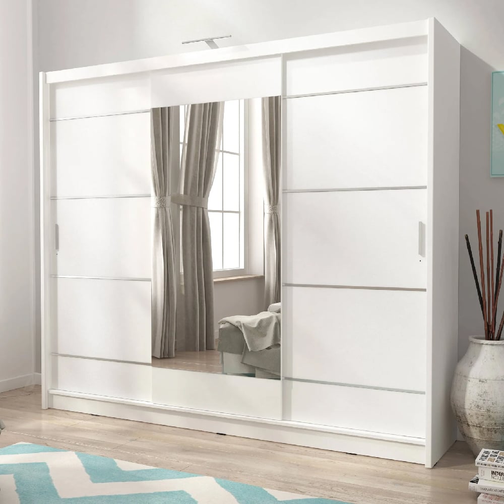 waldorf mirrored wardrobe with 3 doors in matt white