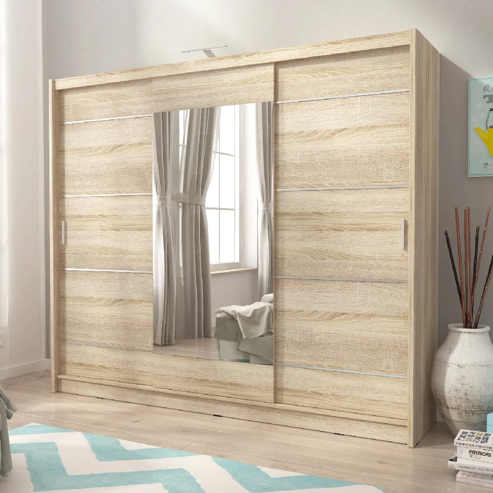 waldorf mirrored wardrobe with 3 doors in sonoma oak