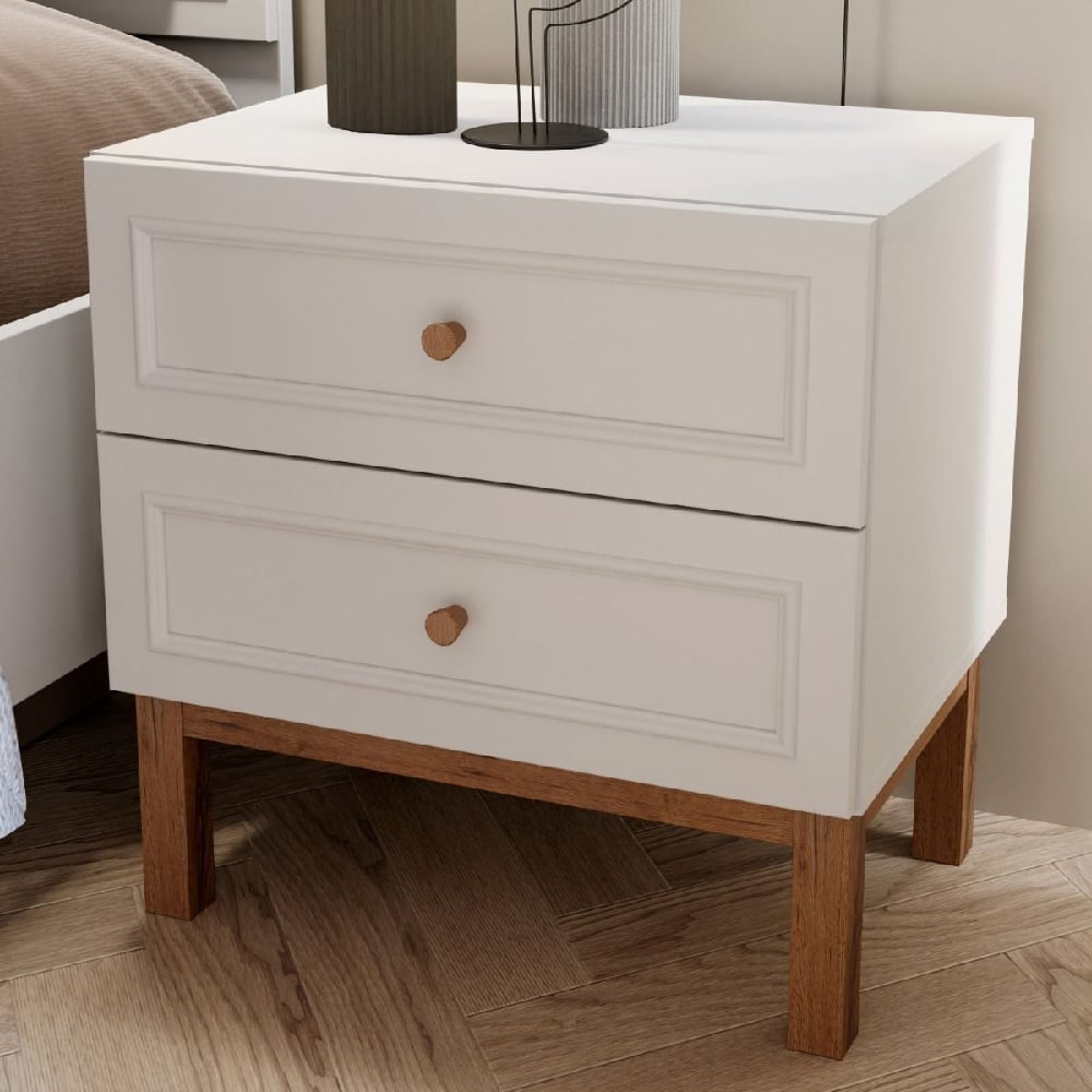 Product photograph of Waldorf Wooden Bedside Cabinet With 2 Drawers In Light Grey Oak from Furniture in Fashion