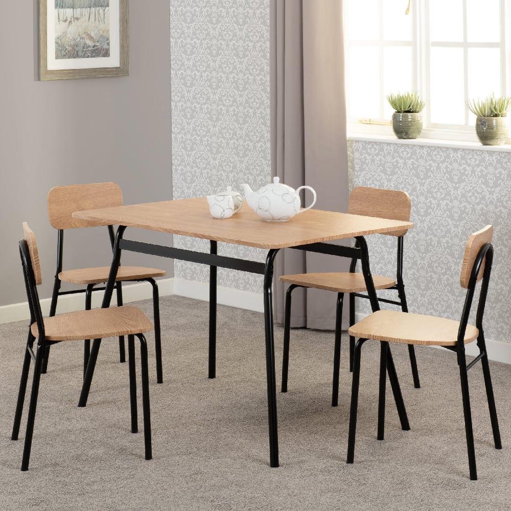 Read more about Waldorf wooden dining table with 4 chairs in russet oak and black