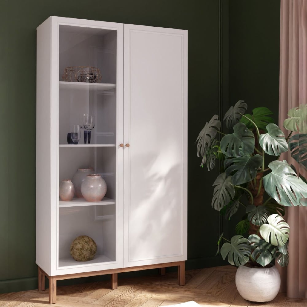 Product photograph of Waldorf Wooden Display Cabinet With 2 Doors In Light Grey And Oak from Furniture in Fashion