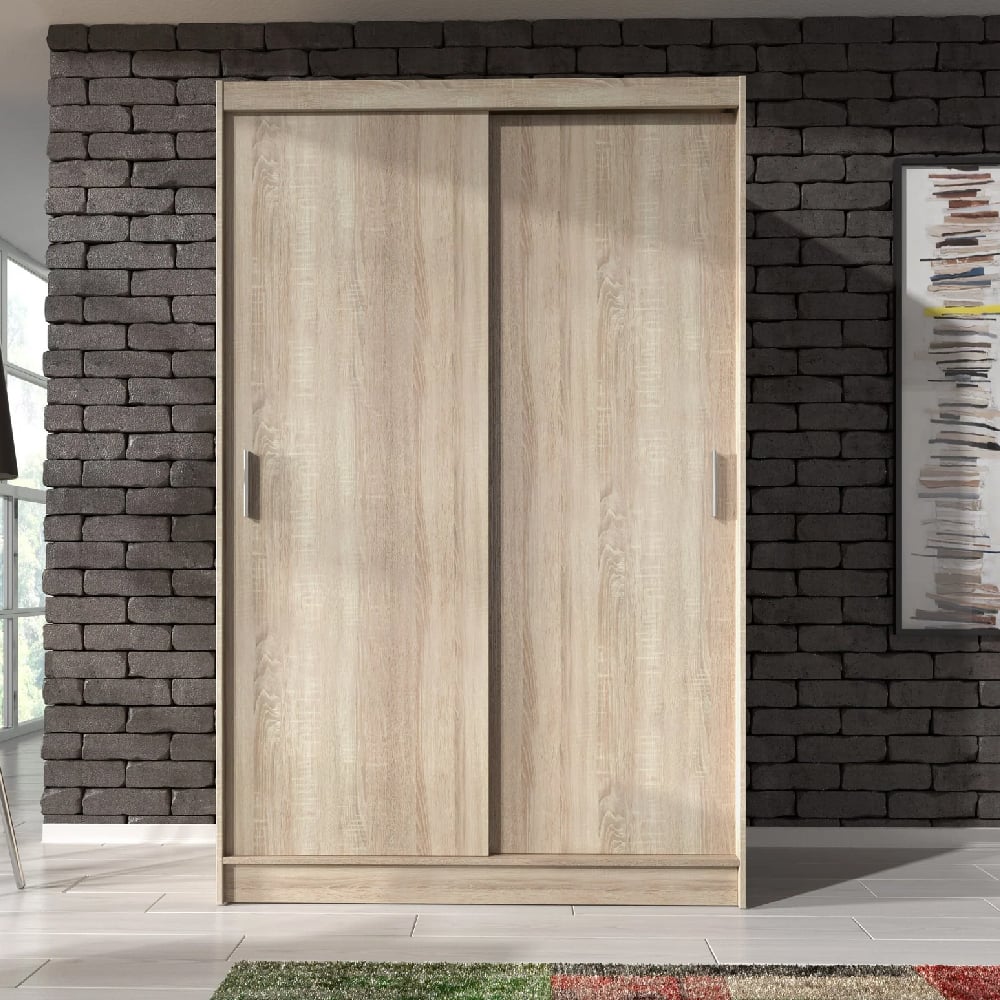 waldorf wooden small wardrobe with 2 sliding doors in sonoma oak