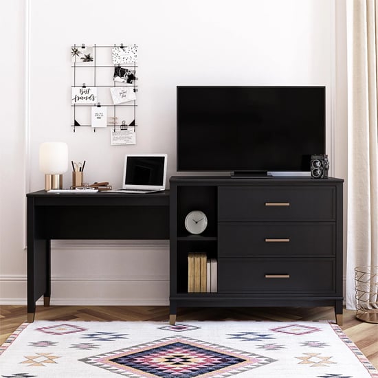 waller 3 in 1 wooden tv stand with 3 drawers in black