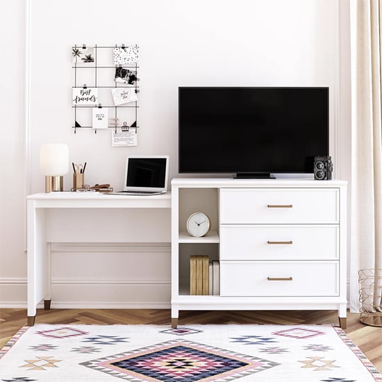 waller 3 in 1 wooden tv stand with 3 drawers in white