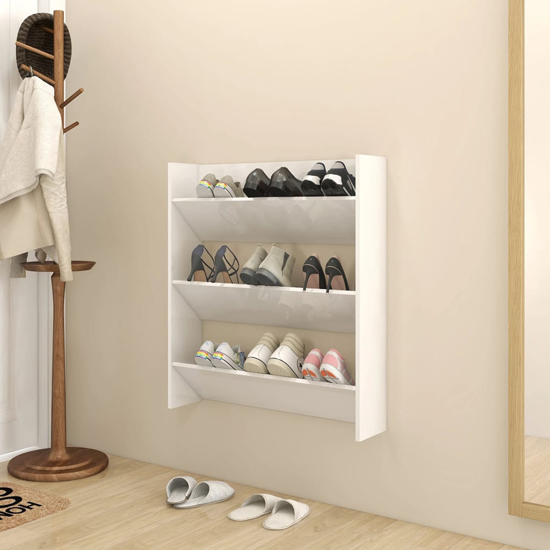 Product photograph of Walpi High Gloss Wall Shoe Storage Rack In White from Furniture in Fashion
