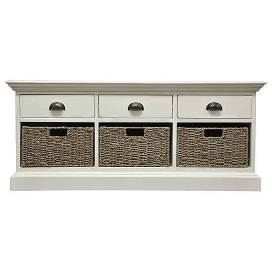 Product photograph of Wantagh 3 Drawers And 3 Baskets Hallway Bench In Antique White from Furniture in Fashion
