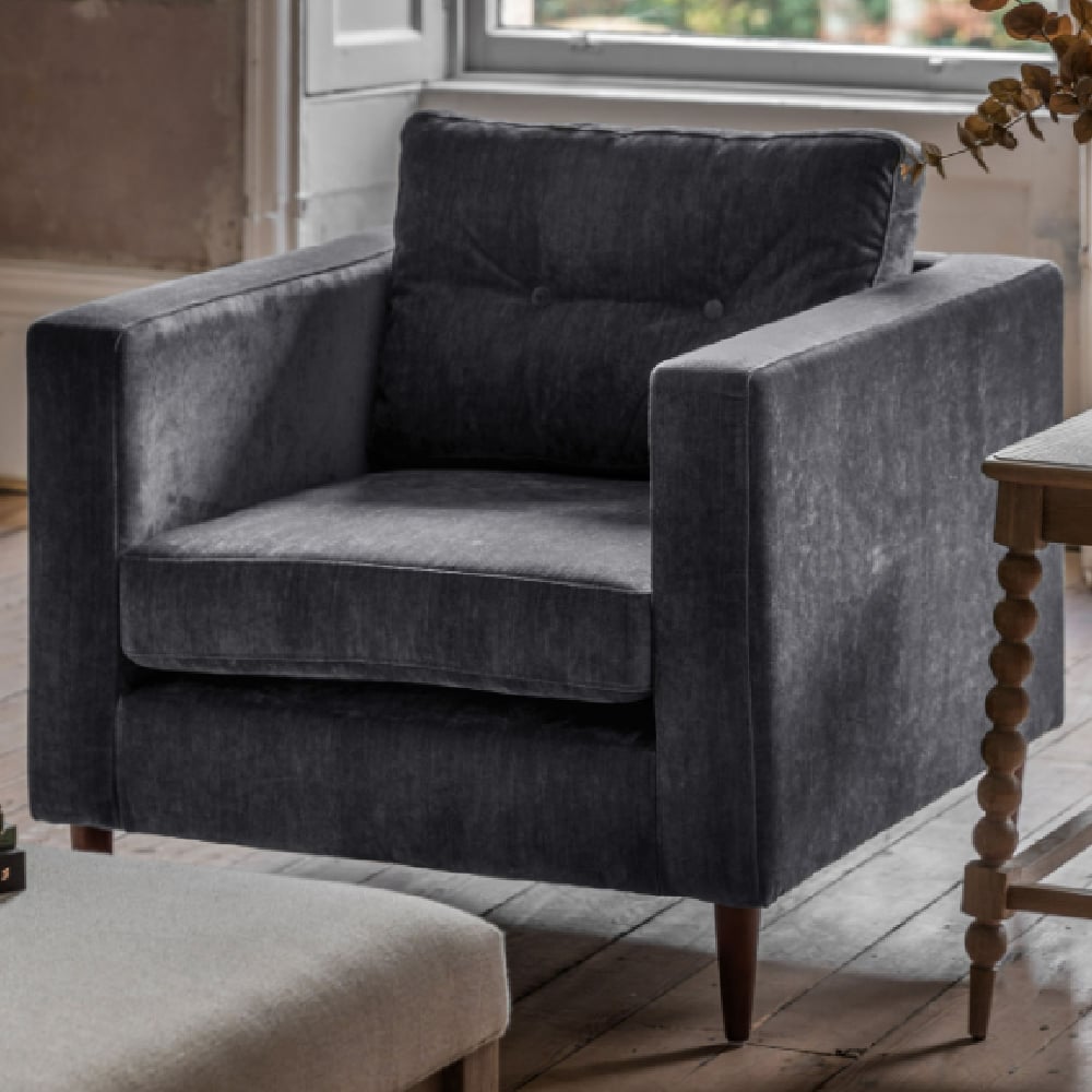 wantagh fabric armchair with oak legs in charcoal