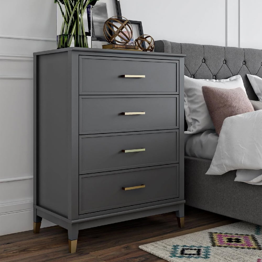 wantagh wooden chest of 4 drawers in graphite grey