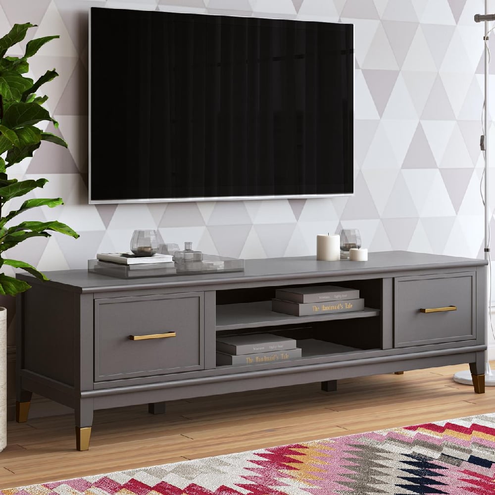 wantagh wooden tv stand with 2 doors in graphite grey