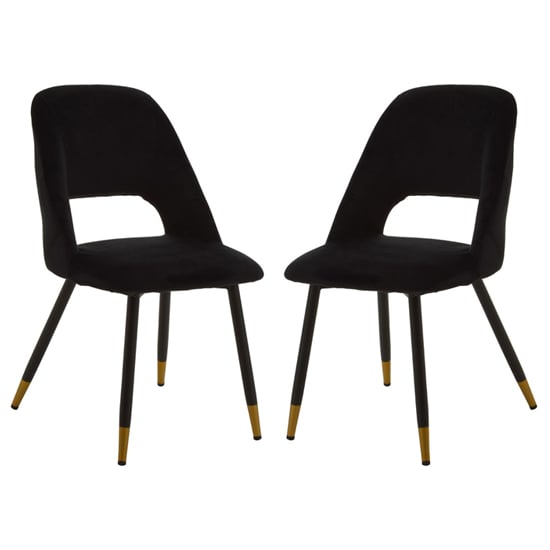 Warns Black Velvet Dining Chairs With Gold Foottips In A Pair | FiF
