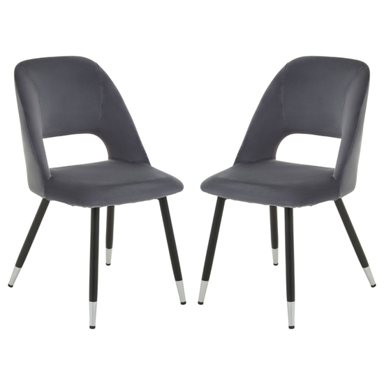 Product photograph of Warns Grey Velvet Dining Chairs With Silver Foottips In A Pair from Furniture in Fashion