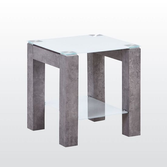 Read more about Warren glass end table in white with concrete effect base