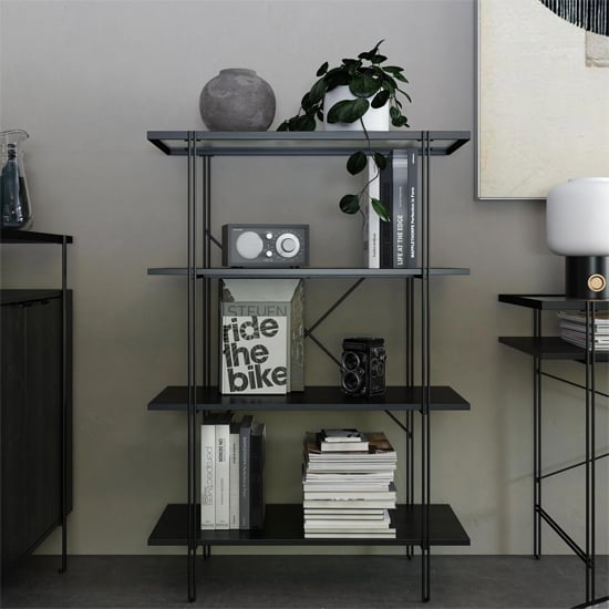 Product photograph of Warren Wooden Bookcase With 4 Shelf In Black Oak from Furniture in Fashion