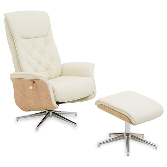 Read more about Warrens leather effect recliner chair with footstool in ivory