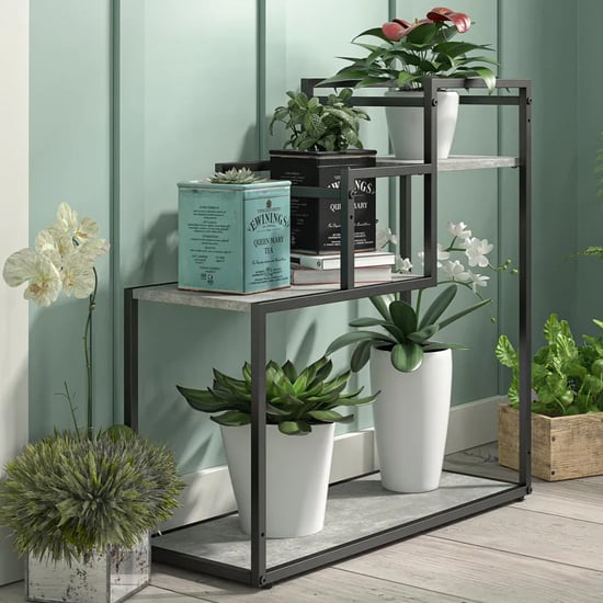 Read more about Warton wooden plant stand with metal frame in espresso