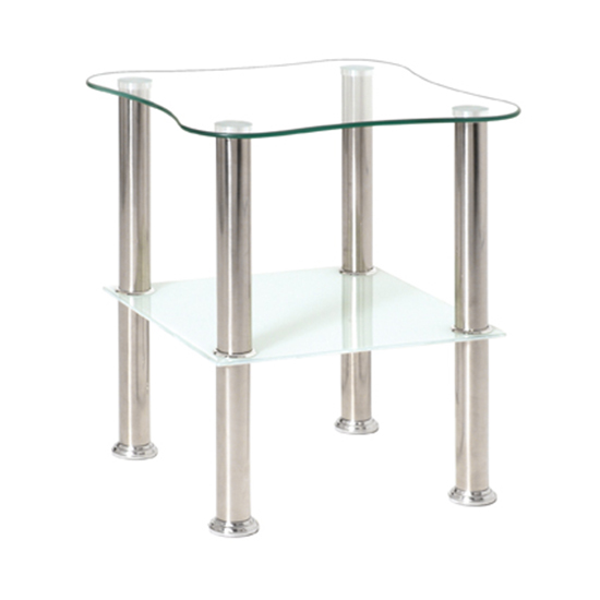 Read more about Watkins square clear glass side table with white glass shelf