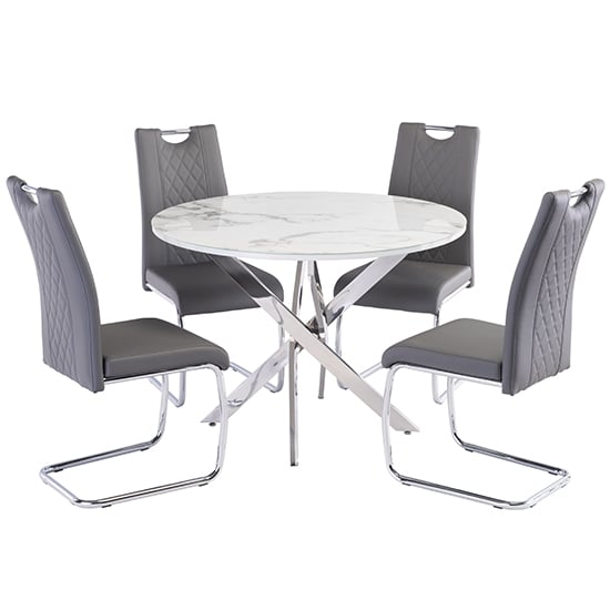 Product photograph of Wivola Marble Effect Dining Table With 4 Gerbit Grey Chairs from Furniture in Fashion