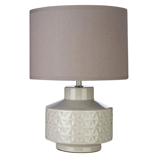 Product photograph of Wavina Grey Fabric Shade Table Lamp With Cream Ceramic Base from Furniture in Fashion