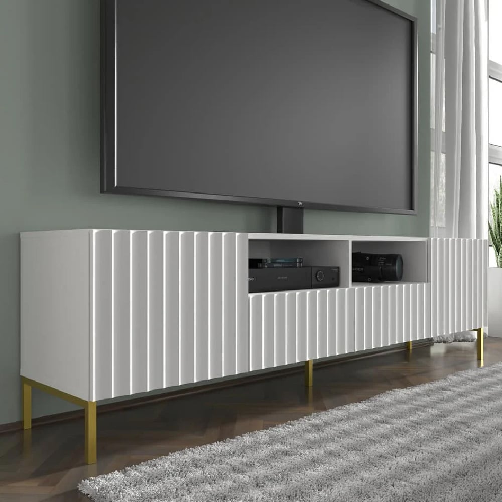 Read more about Wayne wooden tv stand with 2 doors 2 drawers in white