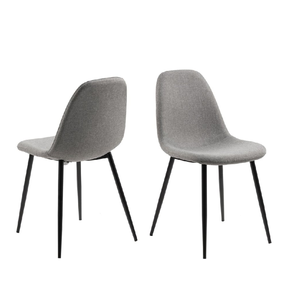 Read more about Wellford light grey fabric dining chairs with black legs in pair